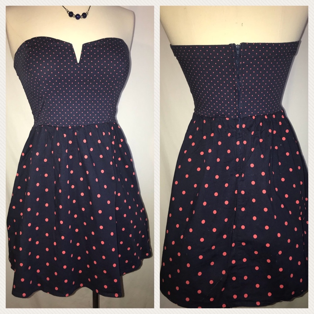 4 Bailey Blue blue pink polka dot strapless top T2 - Picture 1 of 4